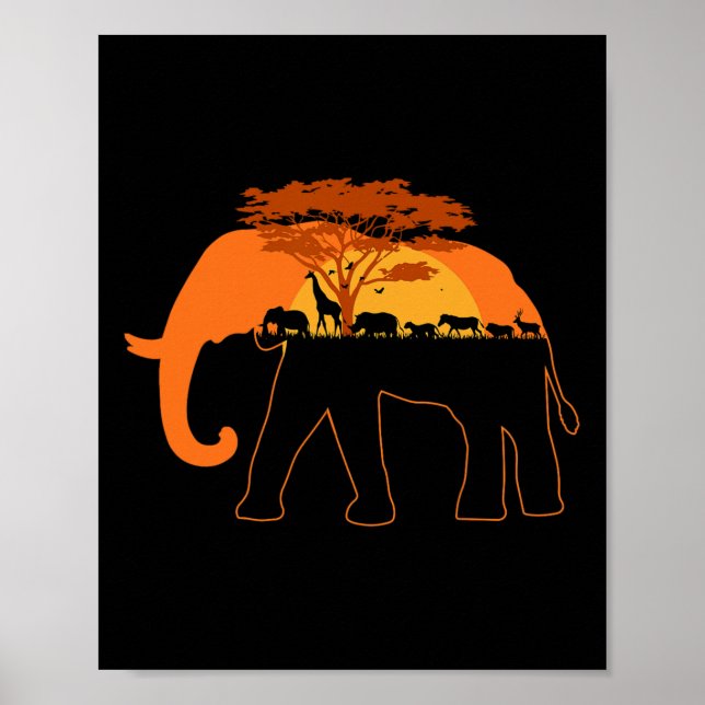 Elephant Africa Animals Trees Earth Day Poster (Vorne)