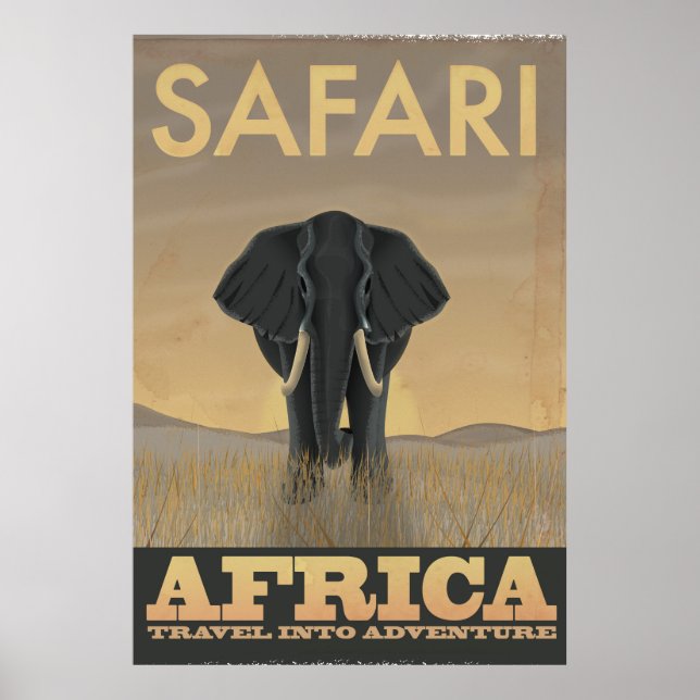 Elephant Africa Safari Vintage Reiseposter Poster (Vorne)