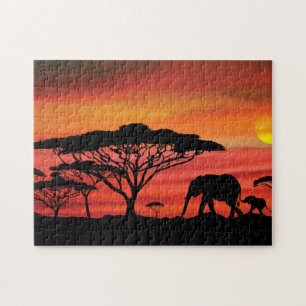 Elephant African Sunset Puzzle