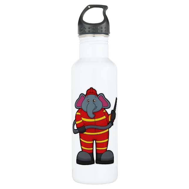 Elephant als Feuerwehrmann mit Schlauch Edelstahlflasche (Vorderseite)