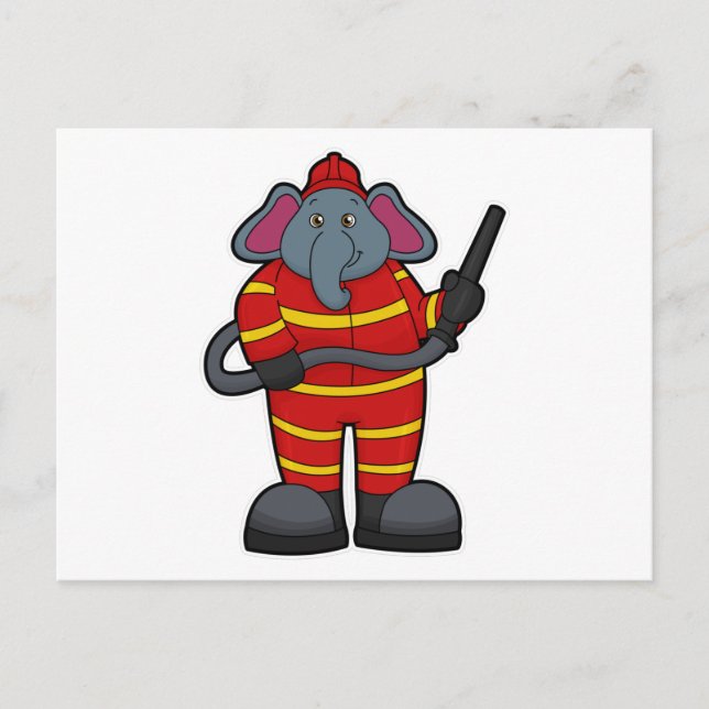 Elephant als Feuerwehrmann mit Schlauch Postkarte (Vorderseite)