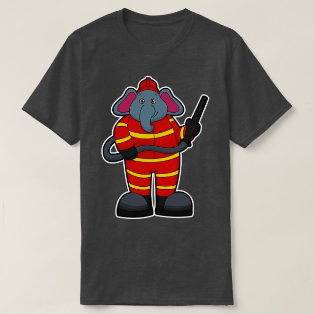 Elephant als Feuerwehrmann mit Schlauch T-Shirt (Design vorne)