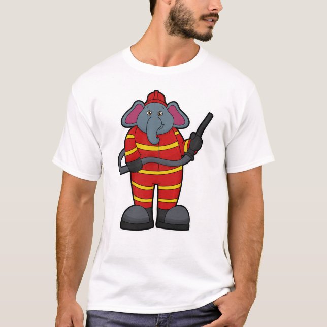 Elephant als Feuerwehrmann mit Schlauch T-Shirt (Vorderseite)
