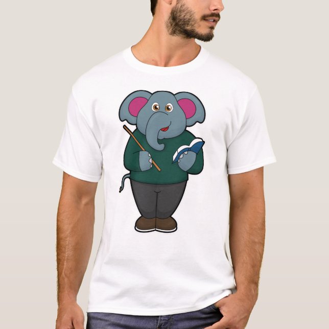 Elephant als Lehrer mit Buch und Zeiger T-Shirt (Vorderseite)