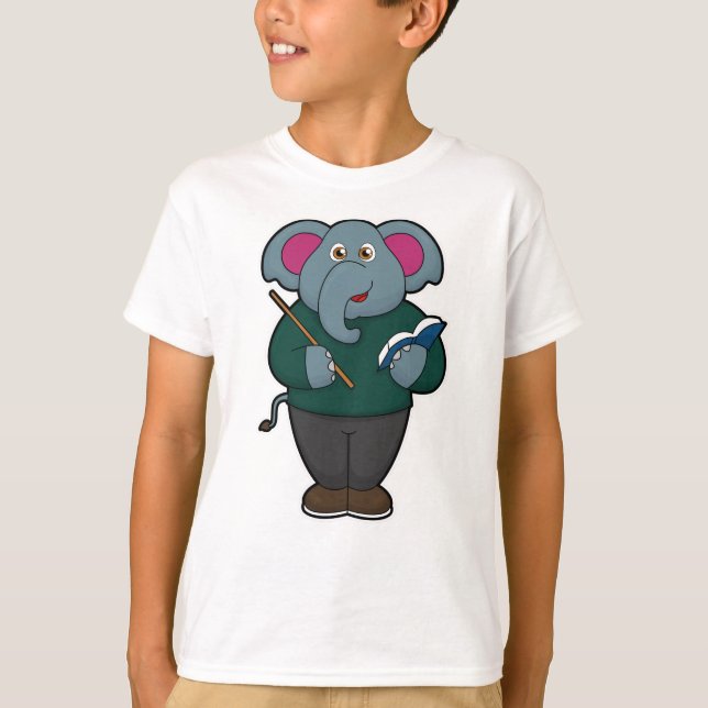 Elephant als Lehrer mit Buch und Zeiger T-Shirt (Vorderseite)