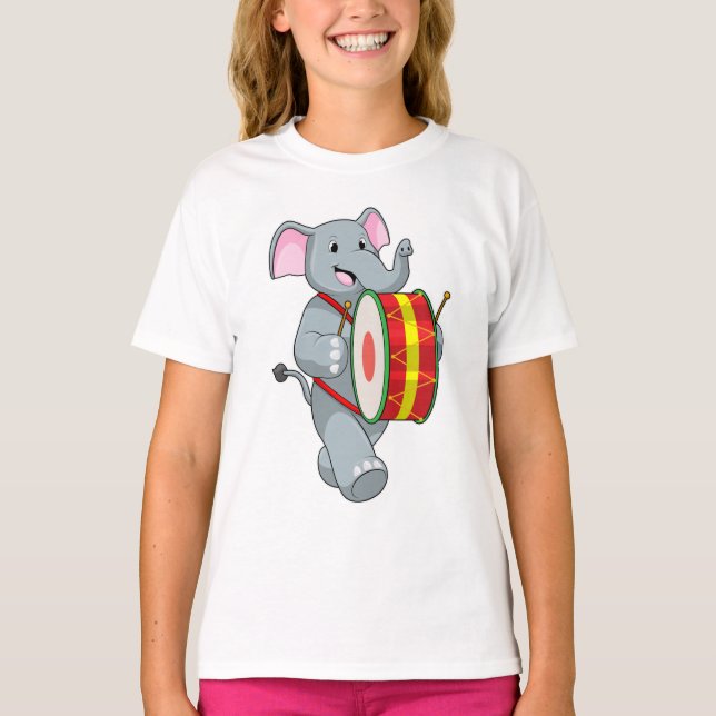 Elephant als Musiker mit Trommelfell T-Shirt (Vorderseite)