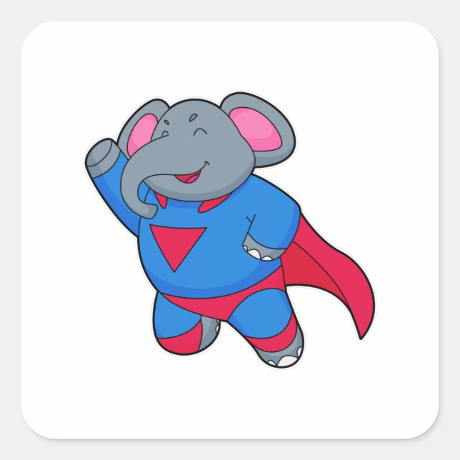 Elephant als Superhero Quadratischer Aufkleber (Vorderseite)