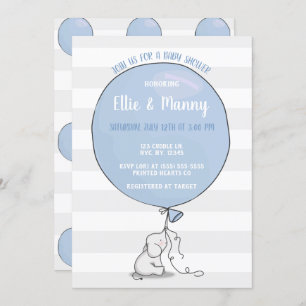 Elephant and Balloon Baby Shower Einladung Blau