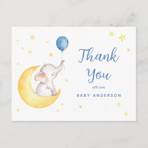Elephant and Stars Baby Dusche Danke Postcard Postkarte