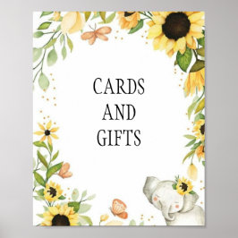 Elephant and Sunflower Animal First Birthday Poster