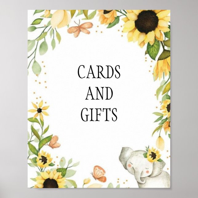  Elephant and Sunflower Animal First Birthday Poster (Vorne)