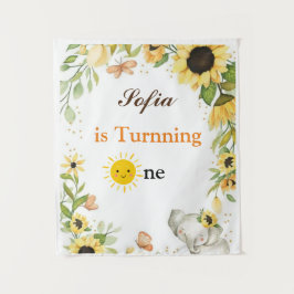 Elephant and Sunflower Animal First Birthday Wandteppich