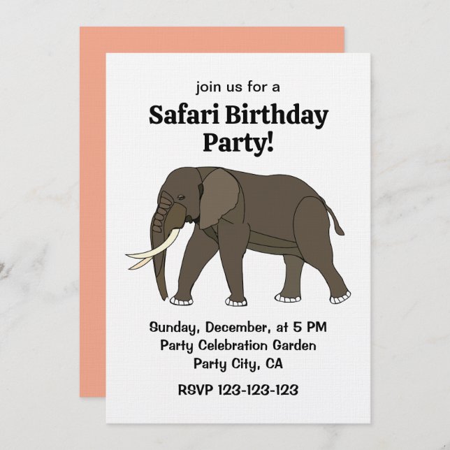Elephant Animal Safari Birthday Party Einladung (Vorne/Hinten)