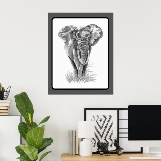 Elephant Animal Watercolor Painting Wildlife Art Poster (Heimbüro)