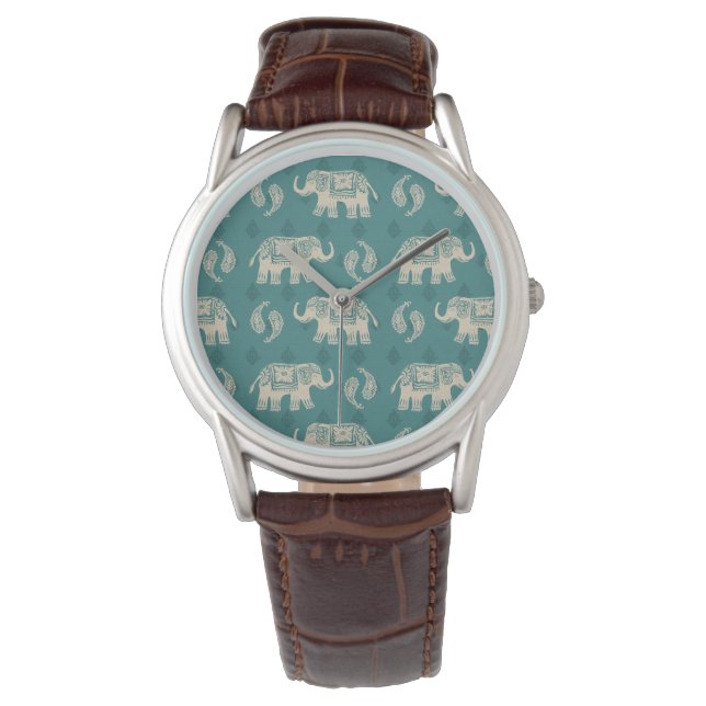 Elephant Aquamarin Caravan Muster Armbanduhr (Vorderseite)