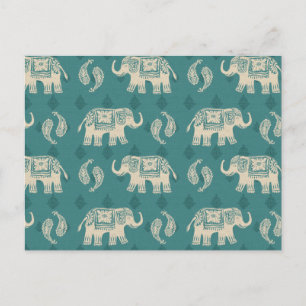 Elephant Aquamarin Caravan Muster Postkarte