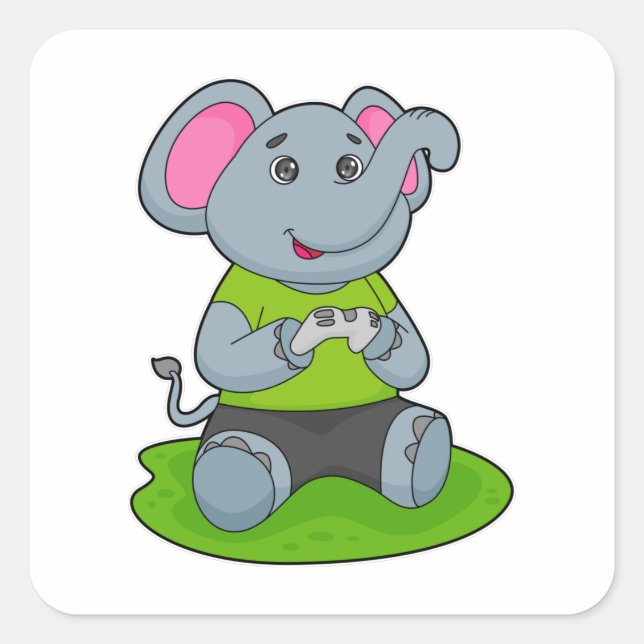 Elephant as Gamer Quadratischer Aufkleber (Vorderseite)