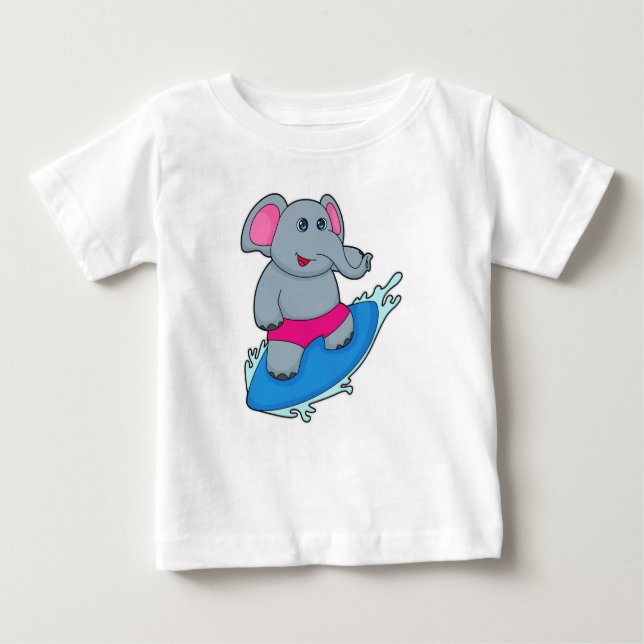 Elephant as Surfer with Surfboard Baby T-shirt (Vorderseite)