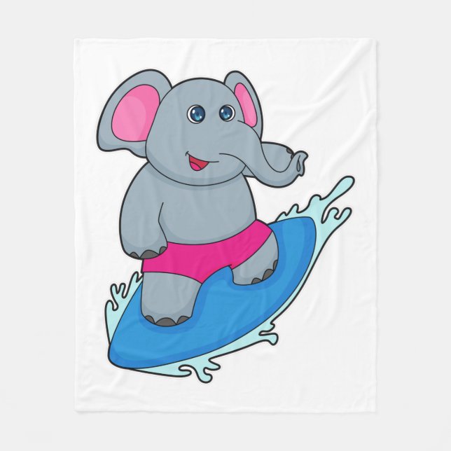 Elephant as Surfer with Surfboard Fleecedecke (Vorderseite)