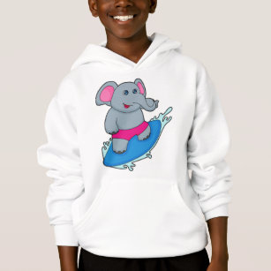 Elephant as Surfer with Surfboard Hoodie