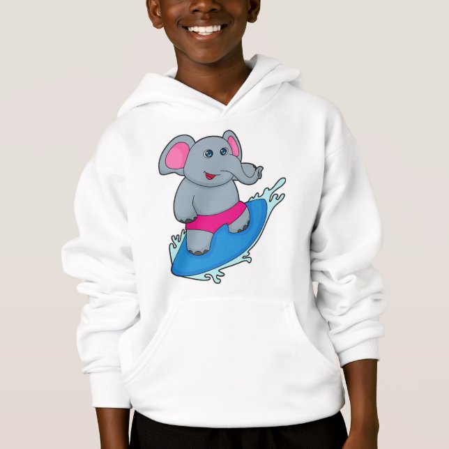 Elephant as Surfer with Surfboard Hoodie (Vorderseite)