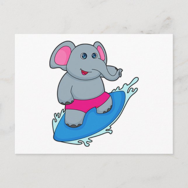 Elephant as Surfer with Surfboard Postkarte (Vorderseite)