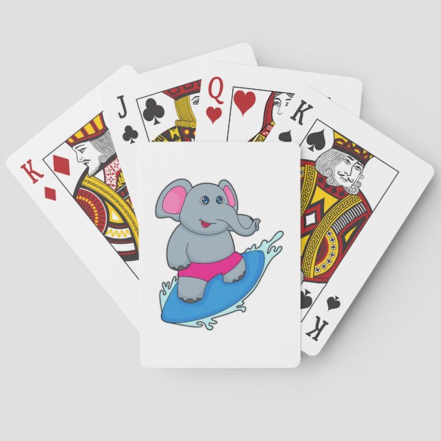 Elephant as Surfer with Surfboard Spielkarten (Rückseite)