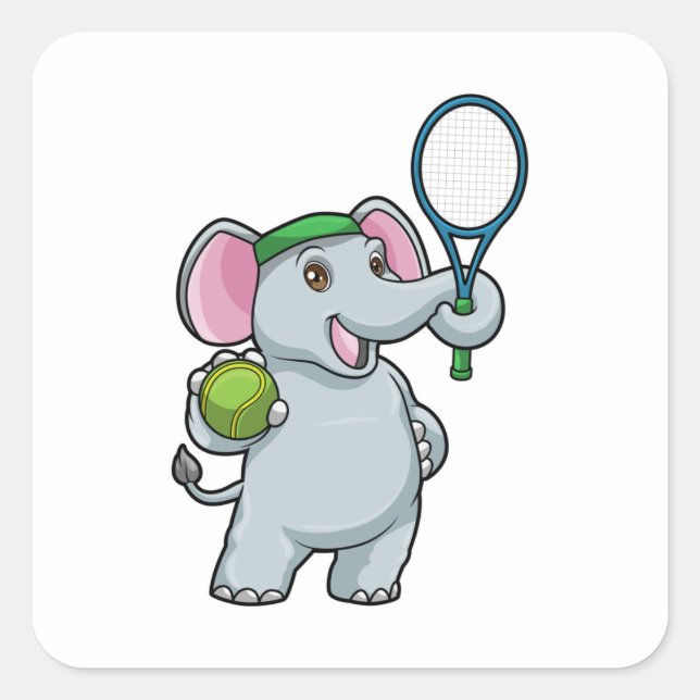Elephant at Tennis with Tennis racket Quadratischer Aufkleber (Vorderseite)