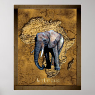 Elephant auf der rustikalen Karte von Afrika Art P Poster