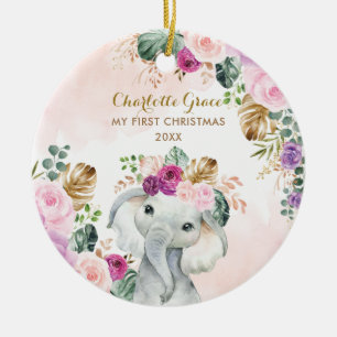 Elephant Baby 1. Weihnachts Blütengrün Keramik Ornament