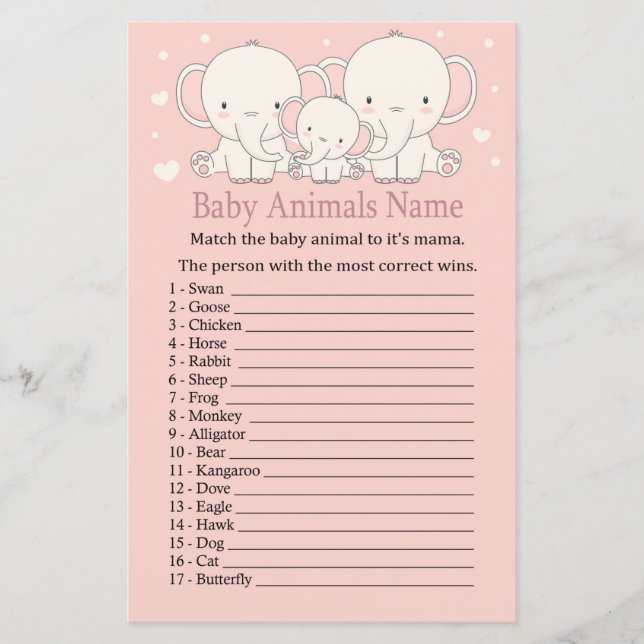 Elephant Baby Animals Name Game (Vorderseite)