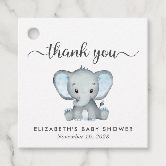 Elephant Baby Boy Dusche Vielen Dank Geschenkanhänger (Vorderseite)