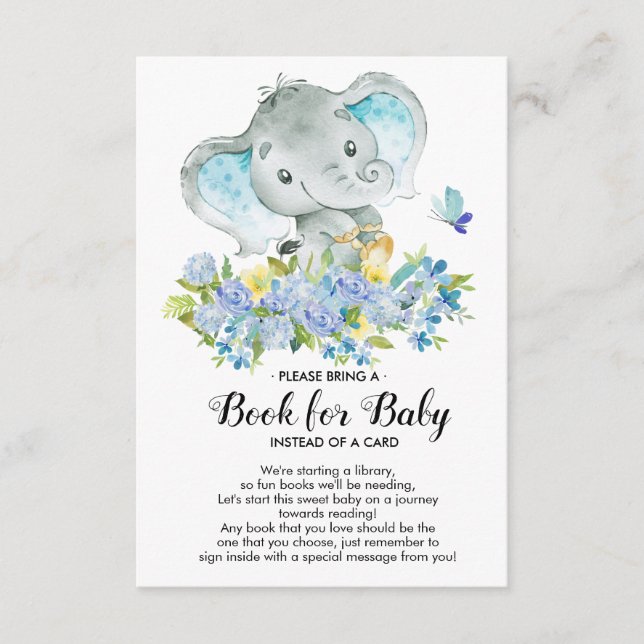 Elephant Baby Boy Shower Book for Baby Card Begleitkarte (Vorderseite)