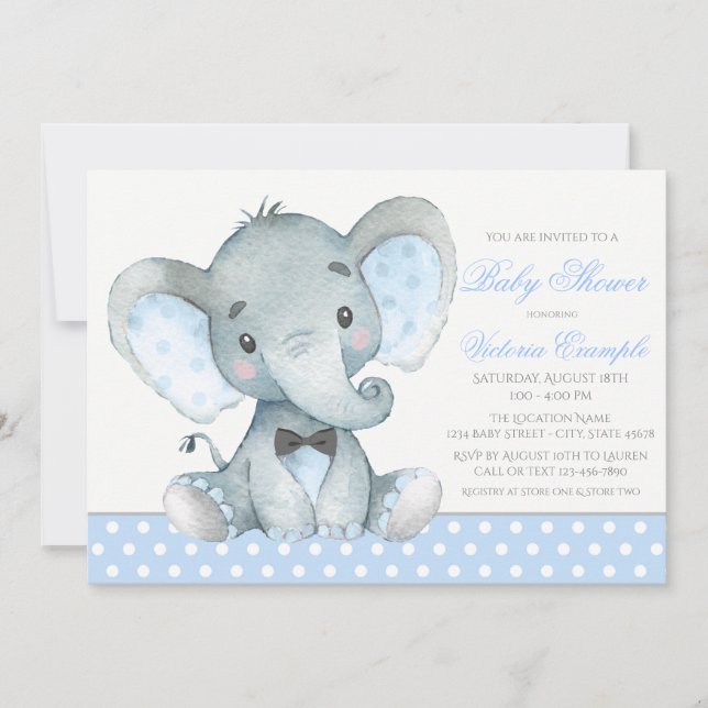 Elephant Baby Boy Shower Einladungen (Vorderseite)