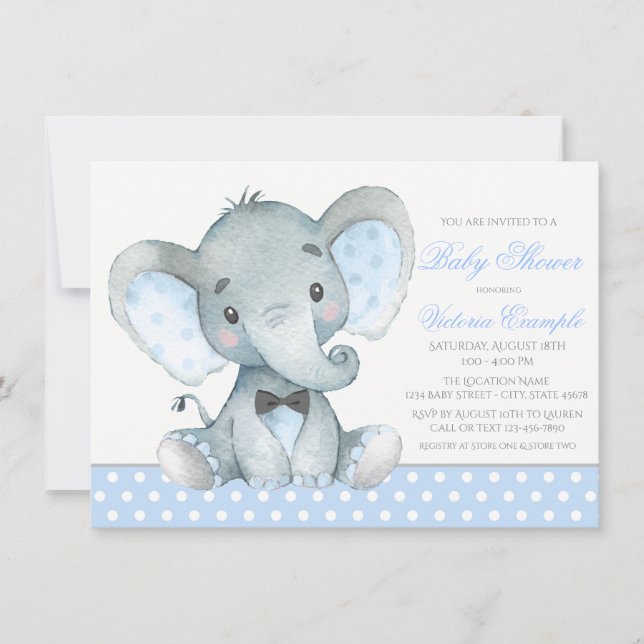 Elephant Baby Boy Shower Einladungen (Vorderseite)