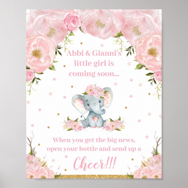 Elephant Baby Dusche Anreise Cheer Pop Champagne Poster (Vorne)