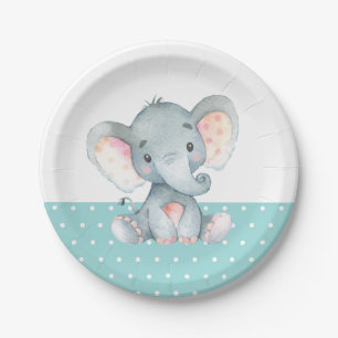 Elephant Baby Dusche Aqua Aquamarin Türkis Pappteller