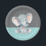 Elephant Baby Dusche Aqua Aquamarin Türkis und Gra Pappteller<br><div class="desc">Elephant Baby Shower Aqua Aquamarin Türkis und Gray Paper Plate</div>
