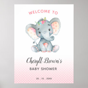 Elephant Baby Dusche Begrüßungszeichen Pink Girl P Poster