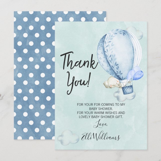 Elephant Baby Dusche Dank Karte (Vorne/Hinten)