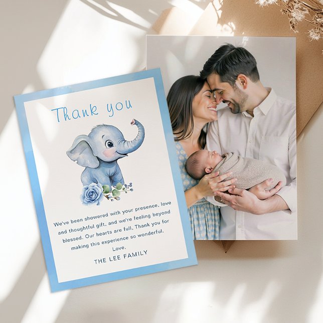 Elephant Baby Dusche Danke Karte - Blue Waterco (Photo Thank You Card)
