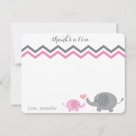 Elephant Baby Dusche Danke Pink Gray Zickzack Mitteilungskarte