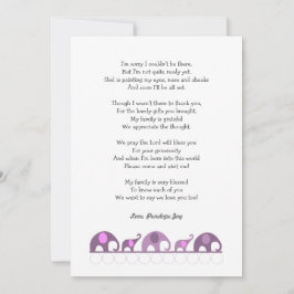 Elephant Baby Dusche Dankeschön Notizen / lila ros