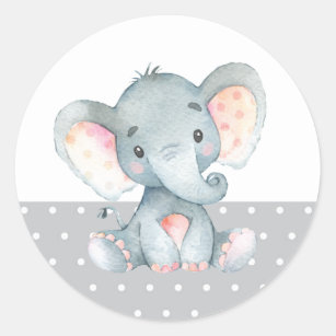 Elephant Baby Dusche Grau Runder Aufkleber