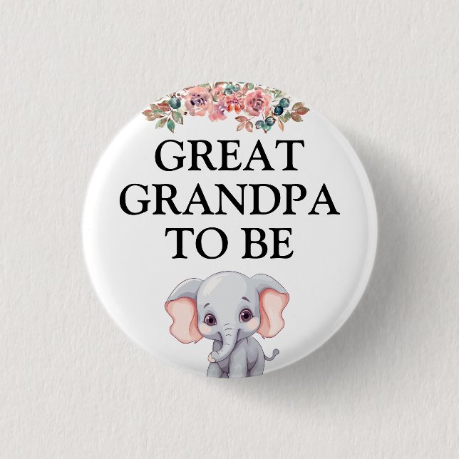 Elephant Baby Dusche Großer Opa zu sein Button (Vorderseite)