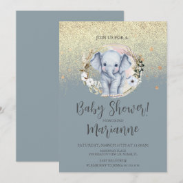Elephant Baby Dusche Imitate Gold Glitzer Dusty Bl Einladung