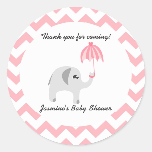 Elephant Baby Dusche Rosa Schirm Runder Aufkleber (Vorderseite)