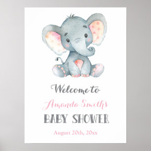 Elephant Baby Dusche Rosa und Grau Begrüßungszeich Poster