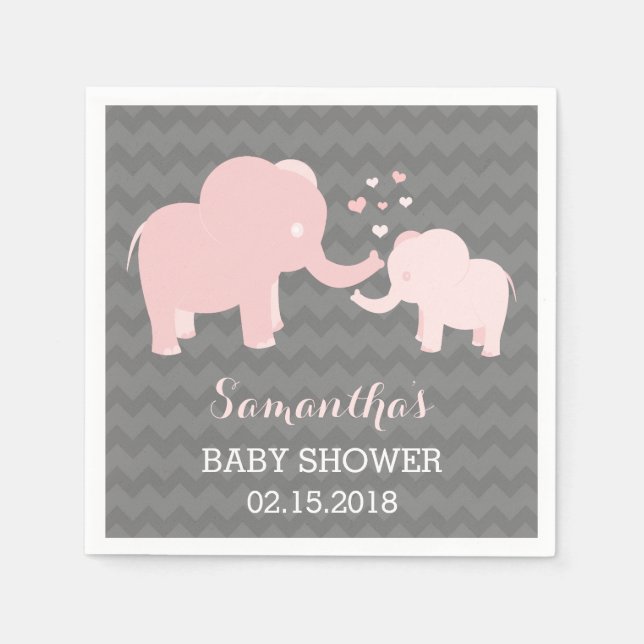 Elephant Baby Dusche Rosa und Grau Papier Napkins Serviette (Vorderseite)