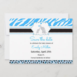 Elephant Baby Dusche Save the Date blau schwarz